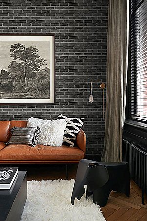 Burnham Black Brick Wall Wallpaper
