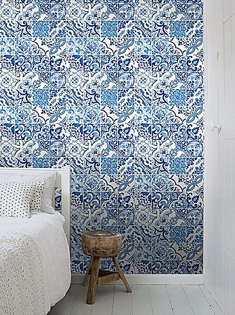 Cohen Blue Tile Wallpaper