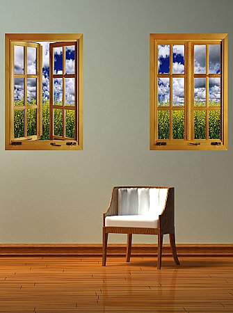 Flower Field Window 2 (Closed) Piece Peel and Stick Canvas Wall Mural
