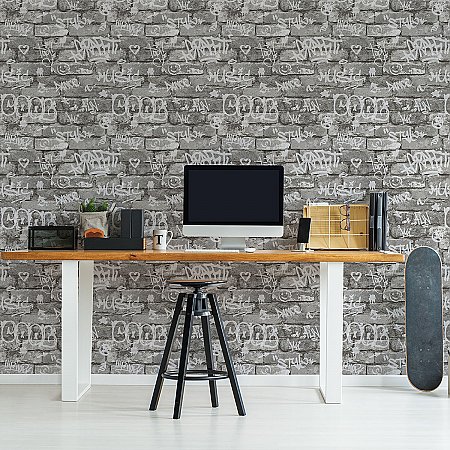 Rodney Grey Tagged Brick Wallpaper