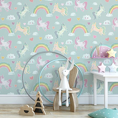 Elora Mint Unicorn Wonderland Wallpaper