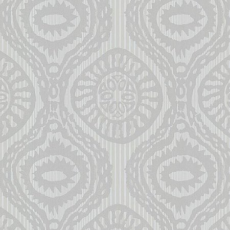 Marrakech Grey Medallion Stripe Wallpaper