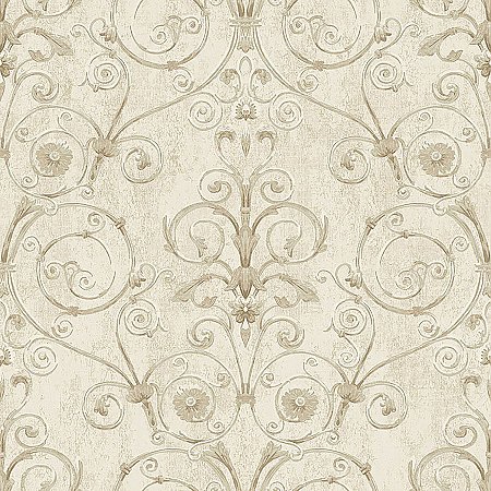 Curlicue Beige Scroll Wallpaper