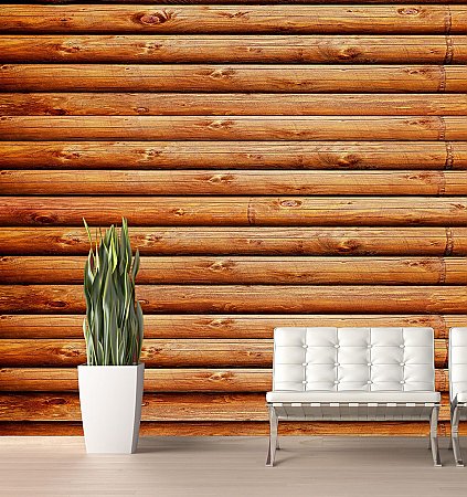 Log Cabin (Red Cedar) CANVAS Peel and Stick Mural