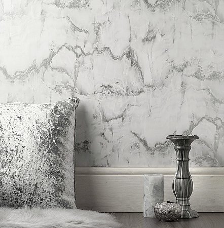 Aura Silver Marble Wallpaper