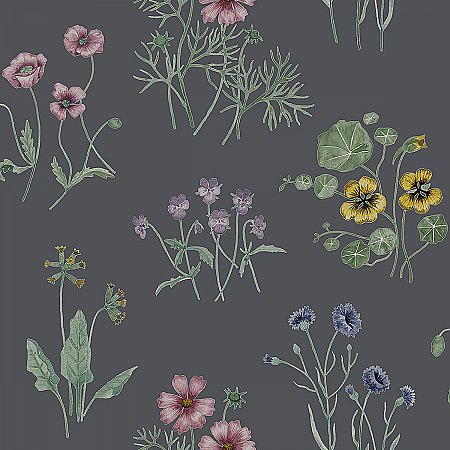 Maj Blue Wildflower Wallpaper