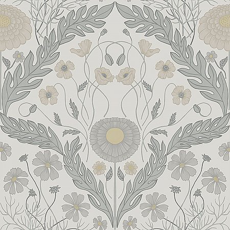 Marguerite Grey Damask Wallpaper