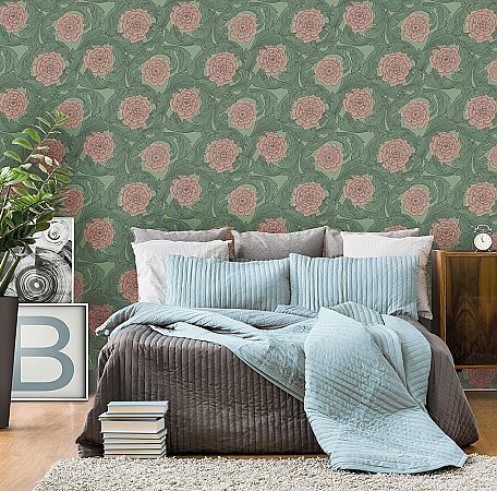 Rosa Green Ornamental Florals Wallpaper