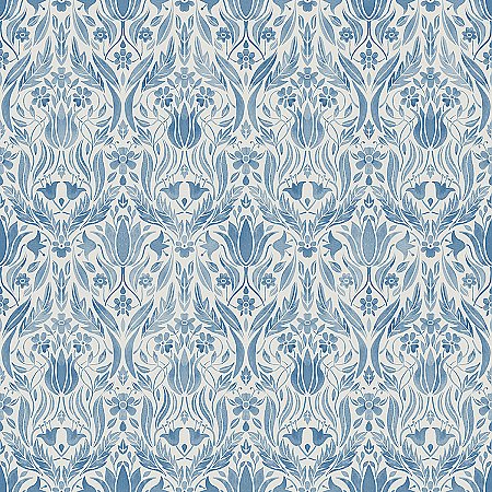 Ludvig Blue Floral Ogee Wallpaper