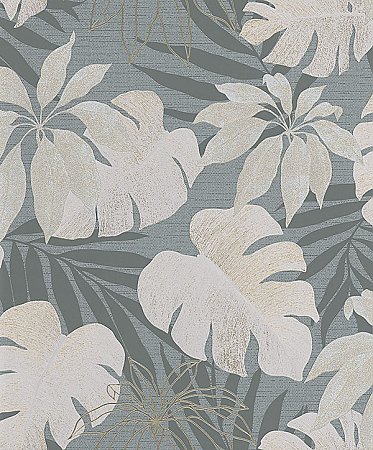 Nona Grey Tropical Leaves Wallpaper