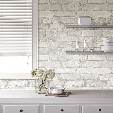 Grey and White Brick Peel & Stick Wallpaper