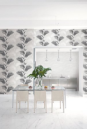 Away On Holiday Black Palm Wallpaper