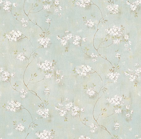 Braham Blue Country Floral Scroll Wallpaper