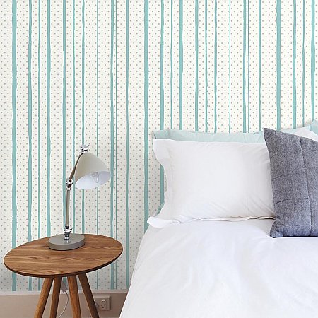 ALL MIXED UP SILVER/TEAL PEEL & STICK WALLPAPER
