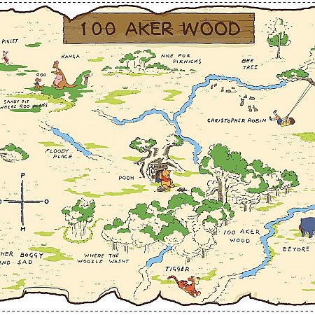 WINNIE THE POOH - 100 AKER WOOD PEEL & STICK MAP