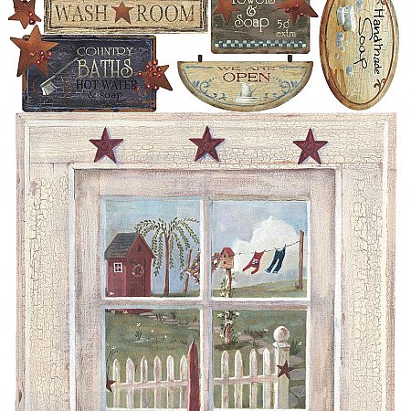 OUTHOUSE WINDOW AND SIGNS PEEL & STICK GIANT WALL DECAL