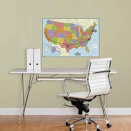 USA MAP DRY ERASE PEEL AND STICK GIANT WALL DECALS