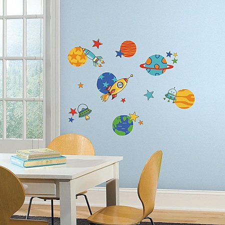 PLANETS AND ROCKETS PEEL AND STICK WALL DECALS