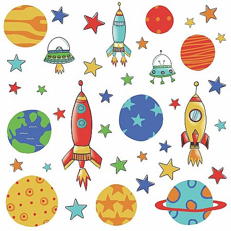 PLANETS AND ROCKETS PEEL AND STICK WALL DECALS