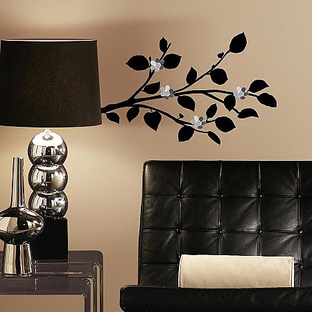 MODERN REALISTIC BRANCH PEEL AND STICK WALL DECALS WITH BENDABLE FLOWER MIRRORS