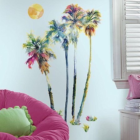 WATERCOLOR PALM TREES PEEL AND STICK GIANT WALL DECALS