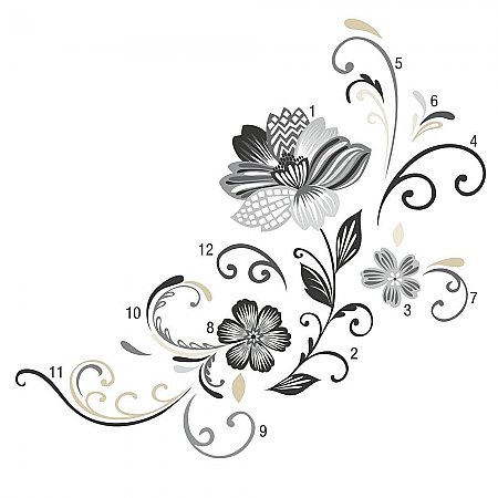 BLACK AND WHITE FLOWER SCROLL PEEL AND STICK GIANT WALL DECALS