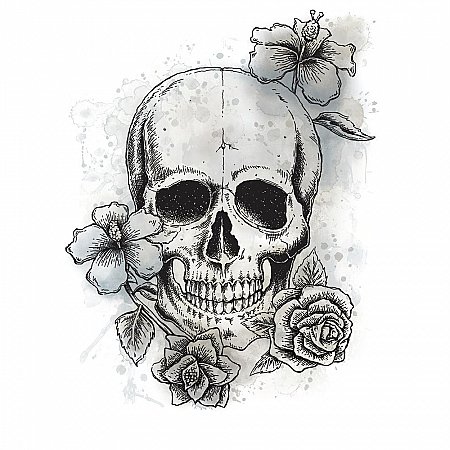 NEUTRAL FLORAL SKULL PEEL & STICK GIANT WALL DECALS