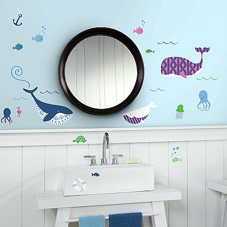 SEA WHALES PEEL AND STICK WALL DECALS