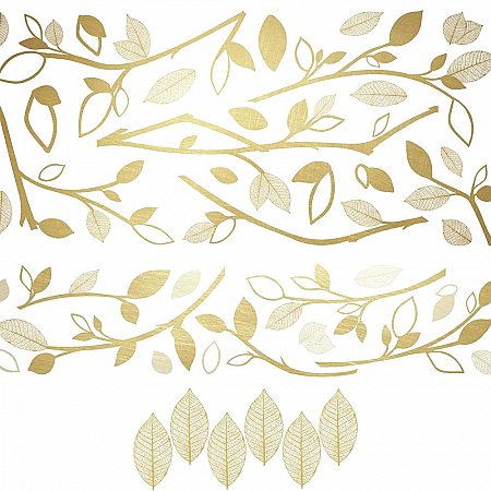 GOLD BRANCH PEEL AND STICK GIANT WALL DECALS WITH 3D LEAVES