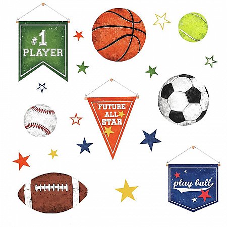 SPORTS BALLS PEEL AND STICK WALL DECALS