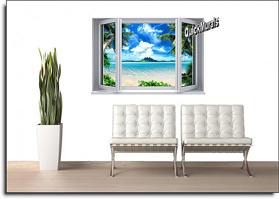 Tropical Window One-piece Peel and Stick Canvas Wall Mural