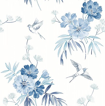 Deja Blue Floral Wallpaper
