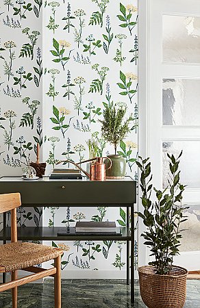 Köksväxter Green Floral Wallpaper