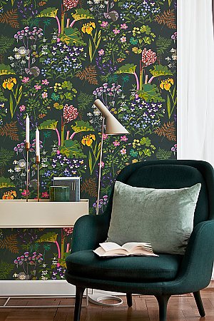 Rabarber Charcoal Floral Wallpaper