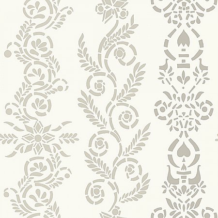 Anja Grey Ornate Stripe Wallpaper