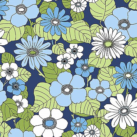 Capriana Navy Floral Burst Wallpaper