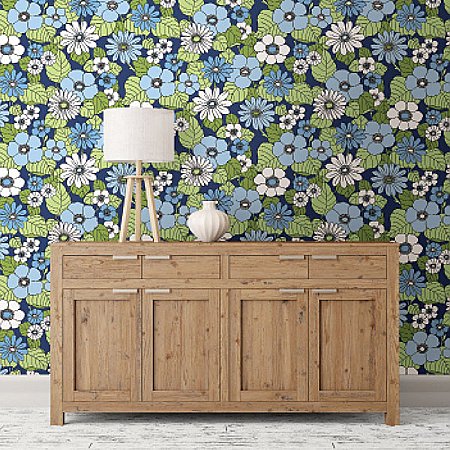 Capriana Navy Floral Burst Wallpaper