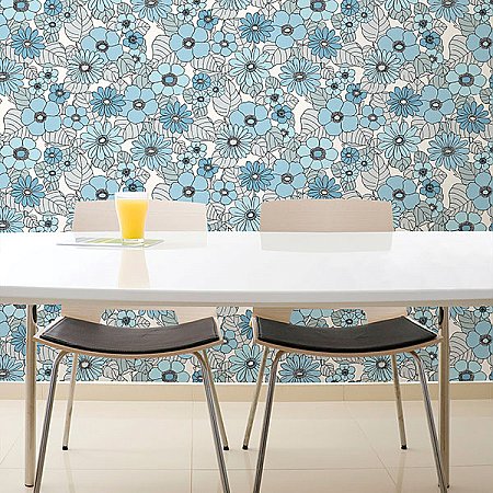 Capriana Light Blue Floral Burst Wallpaper