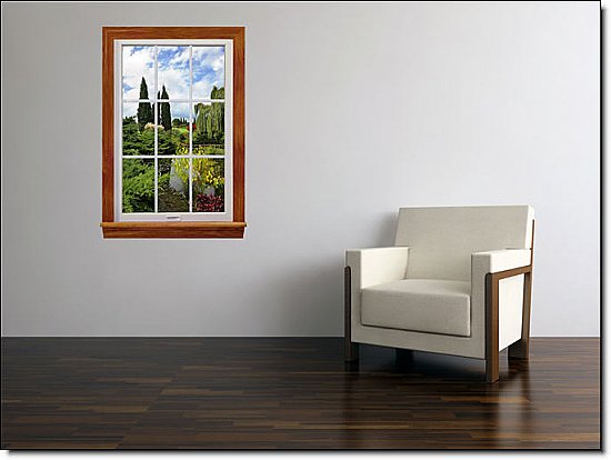 Garden Lake Window 1-Piece Peel and Stick Canvas Wall Mural