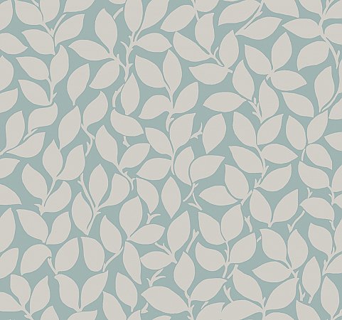 Leaf and Vine Wallpaper - Silver/Blue