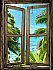 Beach Cabin Window Mural #8 One-piece Peel and Stick Canvas Wall Mural