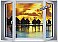Sunset Resort Window One-piece Peel and Stick Canvas Wall Mural