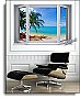Tropical Beach Window #1 One-Piece Canvas Peel and Stick Wall Mural Roomsetting