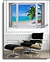 Tropical Beach Window #2 One-Piece Canvas Peel and Stick Wall Mural Roomsetting