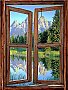 Mountain Cabin Window Mural #1 One-piece Peel & Stick Canvas Wall Mural