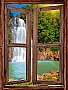 Waterfall Cabin Window Mural #1 One-piece Peel & Stick Canvas Wall Mural