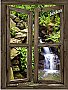 Waterfall Cabin Window Mural #3 One-piece Peel and Stick Canvas Wall Mural